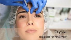  Presentation with plastic surgery - PPT layouts featuring brow lift - young woman receiving plastic surgery background and a coral colored foreground