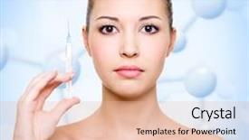  Presentation with brow - Colorful PPT layouts enhanced with brow lift - young woman with medical syringe backdrop and a  colored foreground