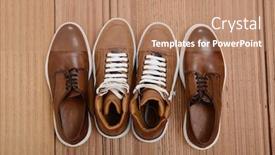  Presentation with brow - PPT layouts having brow shoes for men various styles on a wooden floor - lifestyles background and a coral colored foreground