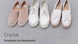  Presentation with sneakers - Audience pleasing theme consisting of brown-and-white-sneakers-woman backdrop and a light gray colored foreground