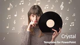  Presentation with vinyl record - Cool new PPT theme with brown background with musical note backdrop and a violet colored foreground