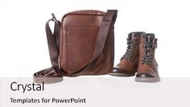  Presentation with brown bear baby shoes - PPT theme consisting of brown bag and shoes belt background and a  colored foreground