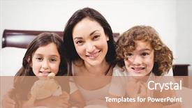  Presentation with children - Slide deck with brown bear family - close-up of happy woman background and a coral colored foreground