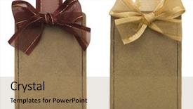  Presentation with an empty two way - Colorful presentation design enhanced with brown christmas - two tags with bows backdrop and a coral colored foreground