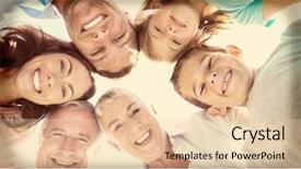  Presentation with multi - Slide deck consisting of brown circle - smiling multi generation family smiling background and a lemonade colored foreground