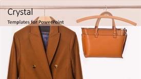  Presentation with brown leather - Colorful theme enhanced with brown coat with leather handbag backdrop and a  colored foreground