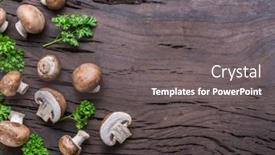  Presentation with mushrooms - Presentation theme enhanced with brown-colored-common-mushrooms background and a gray colored foreground