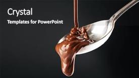  Presentation with spoon - PPT theme consisting of brown curves - chocolate poured on a spoon background and a dark gray colored foreground