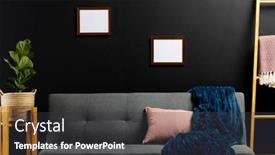  Presentation with room interior design - PPT theme having brown-empty-frames-with-copy background and a dark gray colored foreground