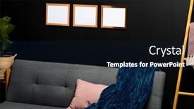  Presentation with room interior design - Presentation theme consisting of brown-empty-frames-with-copy background and a navy blue colored foreground