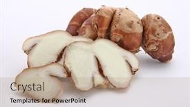  Presentation with cooking - Slide set featuring brown-galangal-for-cooking background and a coral colored foreground