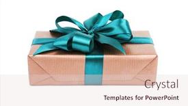  Presentation with ribbon green - Slides having brown-gift-box-tied-green background and a lemonade colored foreground