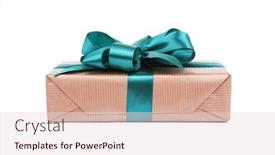  Presentation with ribbon green - Audience pleasing PPT theme consisting of brown-gift-box-tied-green backdrop and a lemonade colored foreground