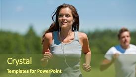  Presentation with real woman hair texture human - PPT theme featuring brown hair woman with headphones background and a tawny brown colored foreground