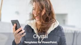  Presentation with video conference - PPT layouts featuring brown-haired woman in video background and a dark gray colored foreground