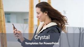  Presentation with video conference - Amazing presentation theme having brown-haired woman in video backdrop and a dark gray colored foreground