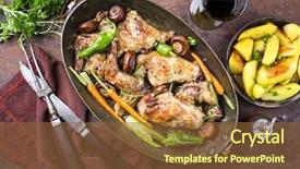  Presentation with top view of soybean - Slide deck having brown hare - rabbit with vegetable and mushrooms background and a  colored foreground