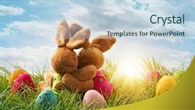  Presentation with easter - Amazing slides having brown hare - two easter rabbits sitting backdrop and a sky blue colored foreground