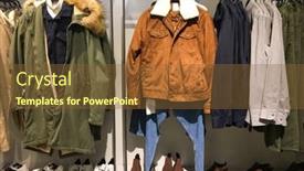  Presentation with clothes shop - Beautiful PPT theme featuring brown-jacket-long-coat-sweater backdrop and a tawny brown colored foreground