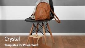  Presentation with brown leather - Slide set enhanced with brown leather backpack and shirts on chair near boots indoors background and a coral colored foreground