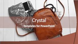  Presentation with leather bag - Slides enhanced with brown leather backpack with female background and a tawny brown colored foreground