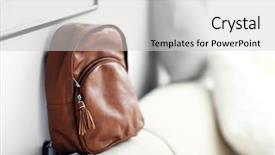  Presentation with brown leather - Amazing PPT theme having brown leather backpack on the couch backdrop and a light gray colored foreground