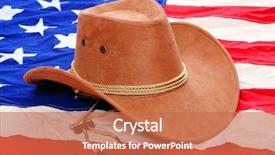  Presentation with advertising - PPT theme featuring brown leather hat on american background and a coral colored foreground