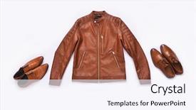  Presentation with brown leather - PPT theme with business essentials - brown leather jacket and two background and a sky blue colored foreground