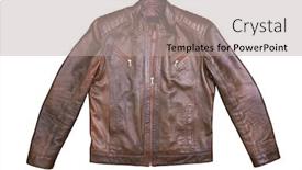  Presentation with brown leather - Slide set having brown leather jacket isolated on white background background and a light gray colored foreground