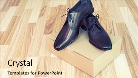  Presentation with men shoes - Audience pleasing slides consisting of brown leather men's shoes backdrop and a lemonade colored foreground