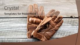  Presentation with brown leather - Presentation theme enhanced with brown-leather-motorcycle-gloves background and a mint green colored foreground