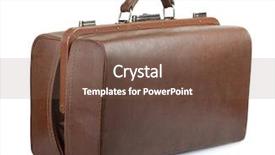  Presentation with leather bag - Beautiful presentation design featuring brown leather old luggage bag isolated on white backdrop and a tawny brown colored foreground