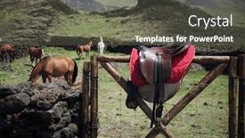  Presentation with brown leather - Amazing slide deck having brown leather saddle with red saddle pad and stirrups on wooden fence in etna park sicily backdrop and a dark gray colored foreground