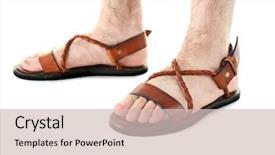  Presentation with brown leather - PPT theme featuring brown leather sandals on man' background and a soft green colored foreground