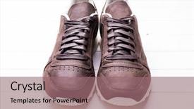  Presentation with leather shoes - Amazing slides having brown leather shoes with laces on wooden background backdrop and a coral colored foreground