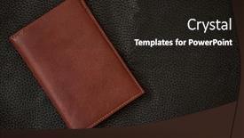  Presentation with brown leather - PPT theme with brown-leather-wallet-on-black background and a wine colored foreground