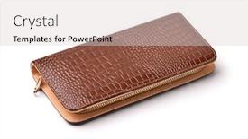  Presentation with brown leather - Amazing PPT theme having brown-leather-zip-around-purse backdrop and a light gray colored foreground
