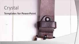  Presentation with brown leather - PPT theme consisting of brown male leather belt on wooden background top view background and a coral colored foreground