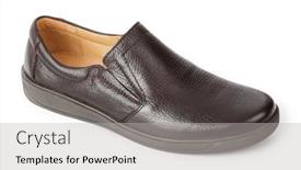  Presentation with shoe - Colorful presentation design enhanced with brown-male-shoe-isolated backdrop and a light gray colored foreground