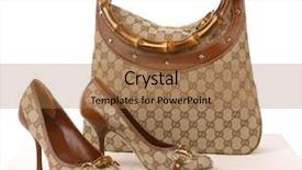  Presentation with brown bear baby shoes - Presentation design featuring ladies bags - brown ornament bag and shoes background and a coral colored foreground