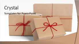  Presentation with an open gift box - Presentation theme having brown paper - parcel gift boxes on white background and a sky blue colored foreground