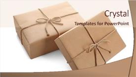  Presentation with boxes - PPT theme having brown paper - parcel gift boxes on white background and a  colored foreground