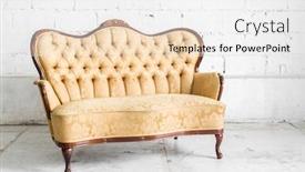  Presentation with classical - Theme consisting of brown retro classical style sofa couch in vintage room background and a white colored foreground