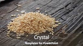  Presentation with brown rice - PPT theme consisting of brown rice on wooden surface background and a tawny brown colored foreground