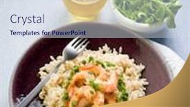  Presentation with brown rice - Slide deck with brown rice with shrimp and arugula pesto background and a sky blue colored foreground