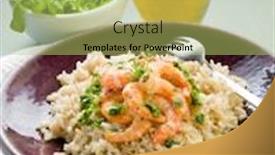  Presentation with brown rice - Colorful presentation theme enhanced with brown rice with shrimp and arugula pesto backdrop and a yellow colored foreground