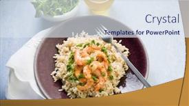  Presentation with brown rice - Slide set having brown rice with shrimp and arugula pesto background and a sky blue colored foreground