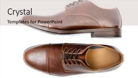  Presentation with brown bear baby shoes - Cool new slide deck with brown shoes isolated on white backdrop and a soft green colored foreground