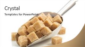  Presentation with sugar cubes - Theme with brown sugar cubes in scoop isolated on white background background and a white colored foreground