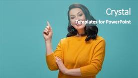  Presentation with yellow - Slides with brown teal - smiling beautiful young woman background and a teal colored foreground